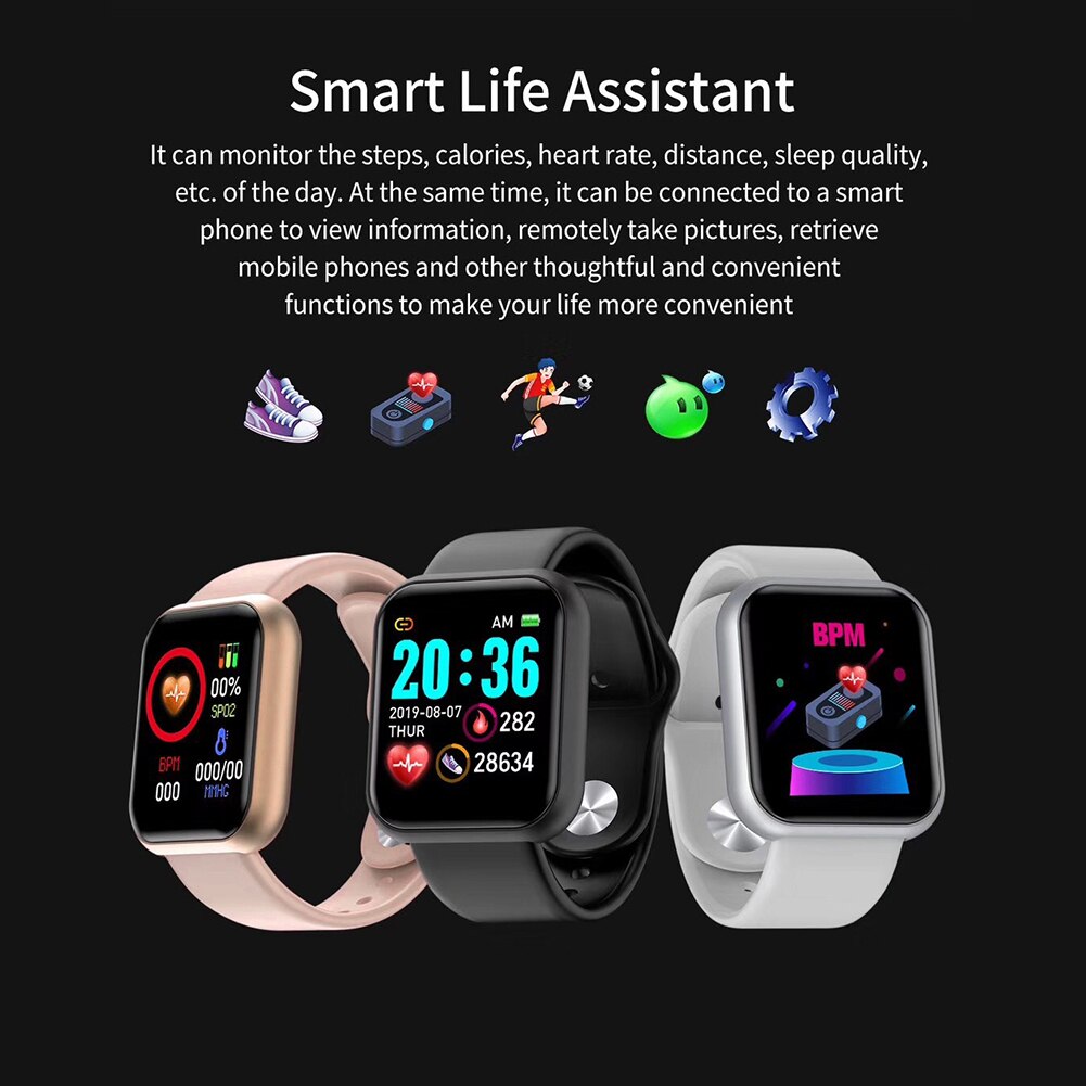 Y68 vandtæt puls blodtryksmåler smart armbånd til ios android
