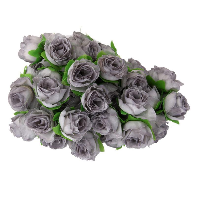 50 stk 3cm kunstige roser blomsterhoveder bryllupsdekoration (grå)