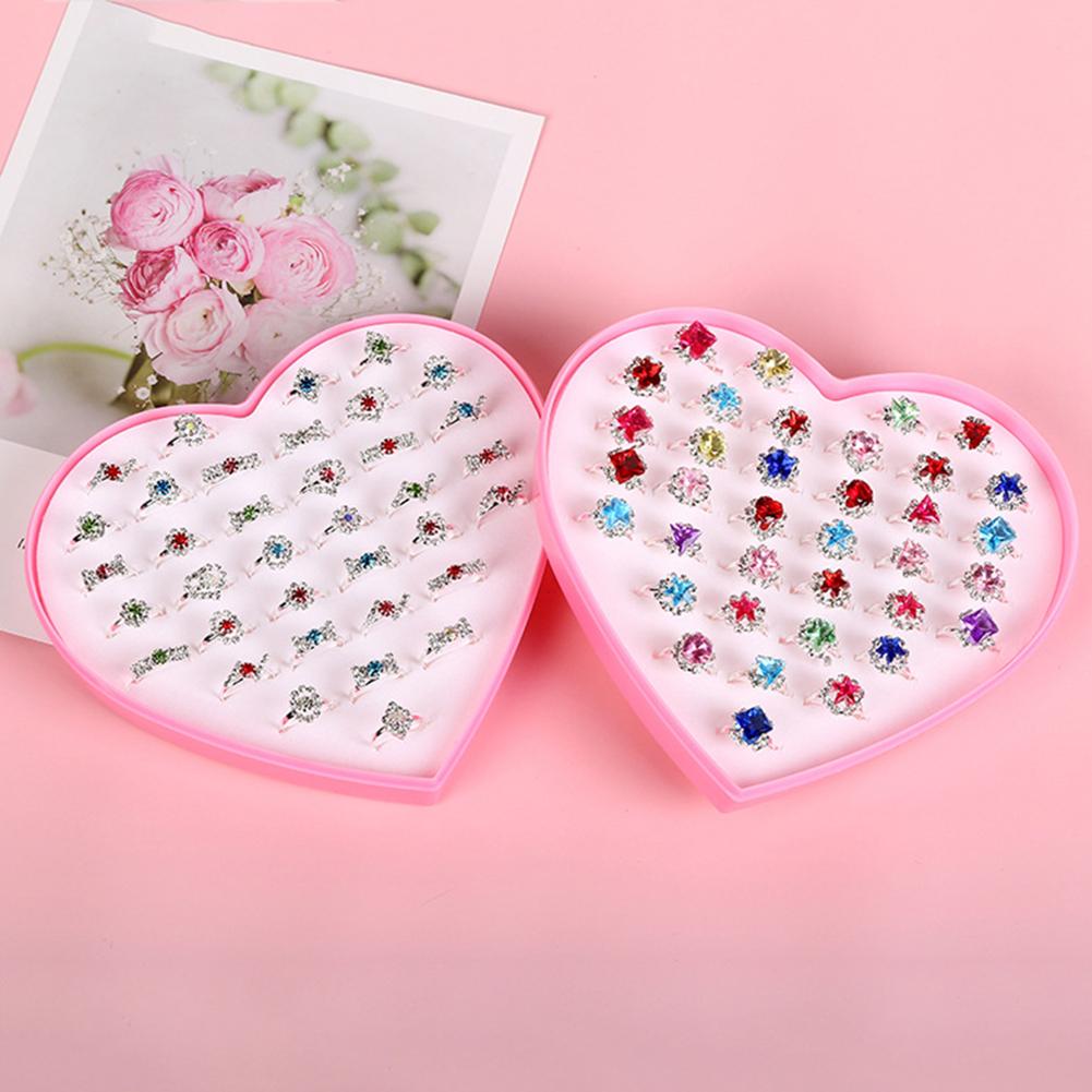 36Pcs Meisjes Rhinestone Faux Pearl Verstelbare Finger Ring Sieraden Schattige Kinderen Dag Sieraden