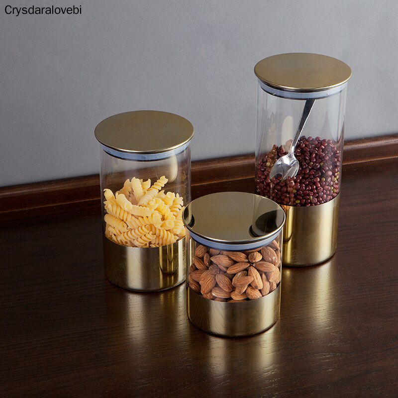Tarros sellados de vidrio para el hogar, recipiente de almacenamiento de cocina transparente, a prueba de humedad, depósito de almacenamiento de alimentos, jarra de vidrio europeo