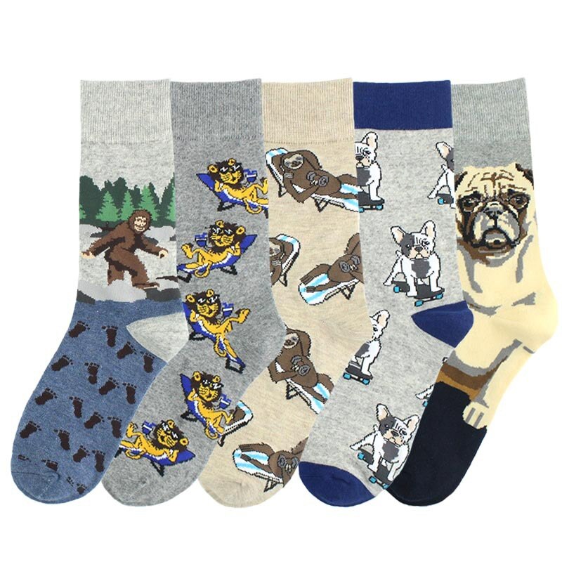 CHAOZHU autumn winter men socks cartoon dog Skateboard french bulldog shar pei casual funny long crew hip hop calcetines male