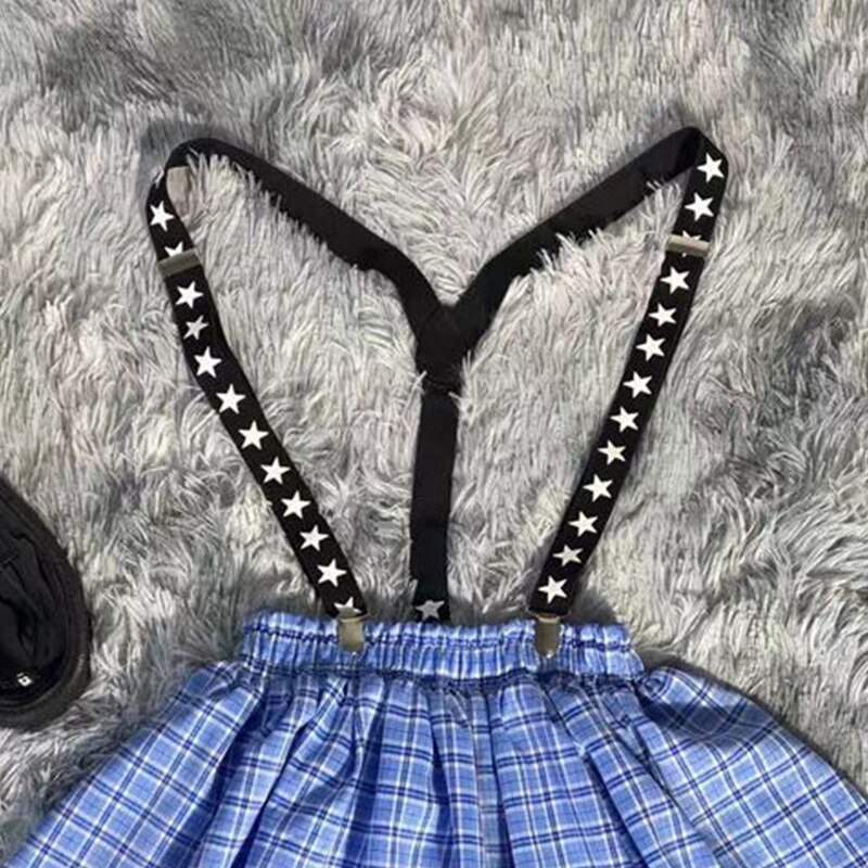 Bretelles en cuir élastique noir gothique pour femmes et hommes, 3 Clips, Punk, Cool, basique, étoile, cœur, Rock, Streetwear: star suspenders
