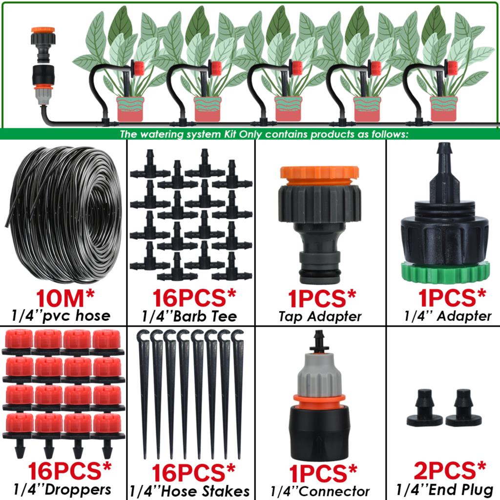 Sprycle 5-50M Greenhouse Automatic Self Watering System Kit 4/7mm Garden Micro Drip Irrigation Dropper DIY for Pot Plants Lawn: Yellow