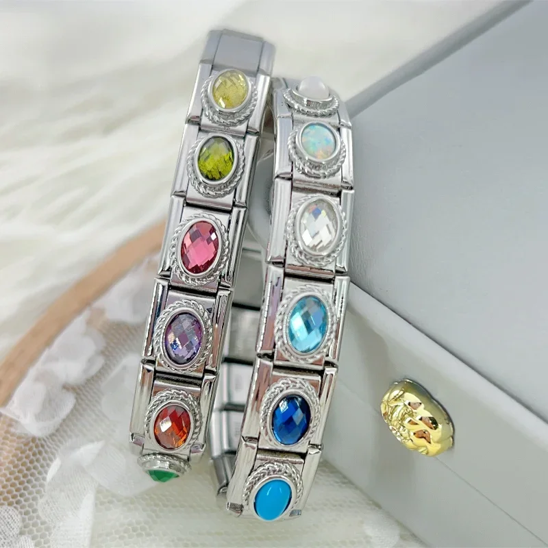 2025 12 piedras de nacimiento eslabones de encanto italiano ajuste 9mm pulsera Modular de acero inoxidable DIY hacer joyería