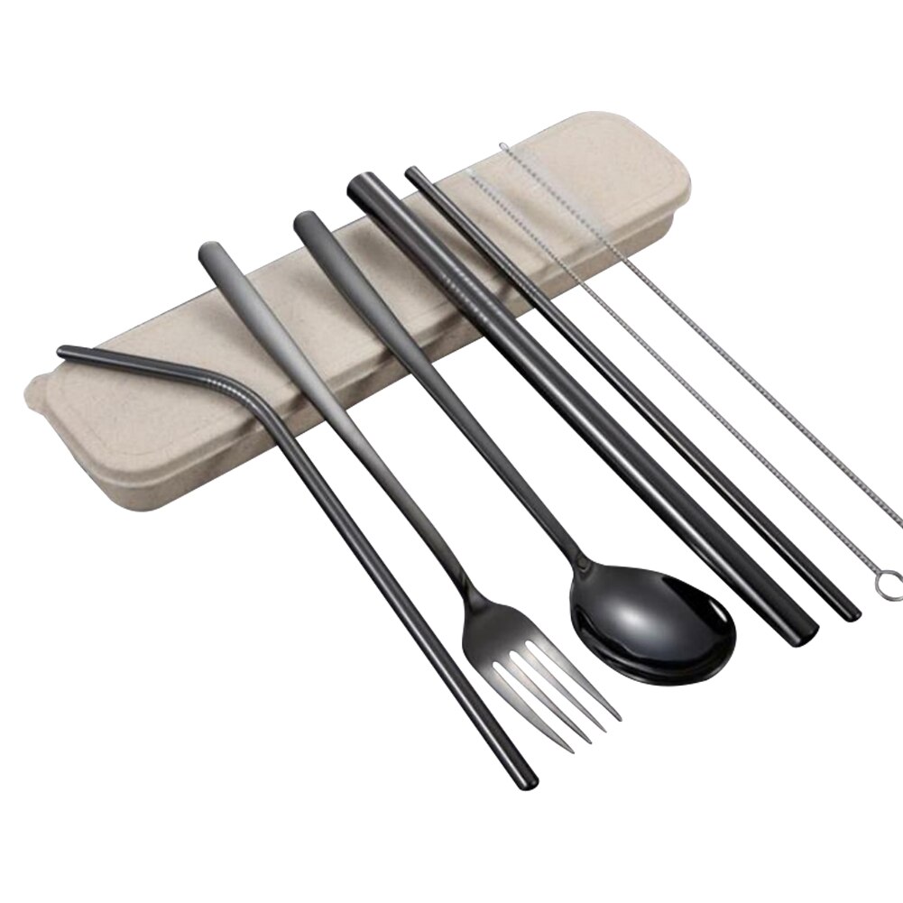 Gjenbrukbare drikkestråer av metall rustfritt stål fast bøyd rett drikkestrå med rengjøringsbørste festtilbehør: Svart