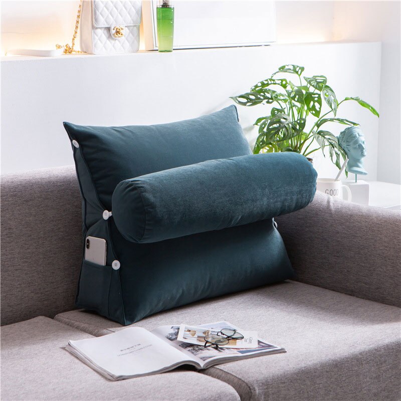 Triangle Body Pillow for Reading &amp; Bed Rest Sofa Waist Cushion Solid Color Wedge Backrest Pillow Back Cushion Headboard Pillow: Jade green