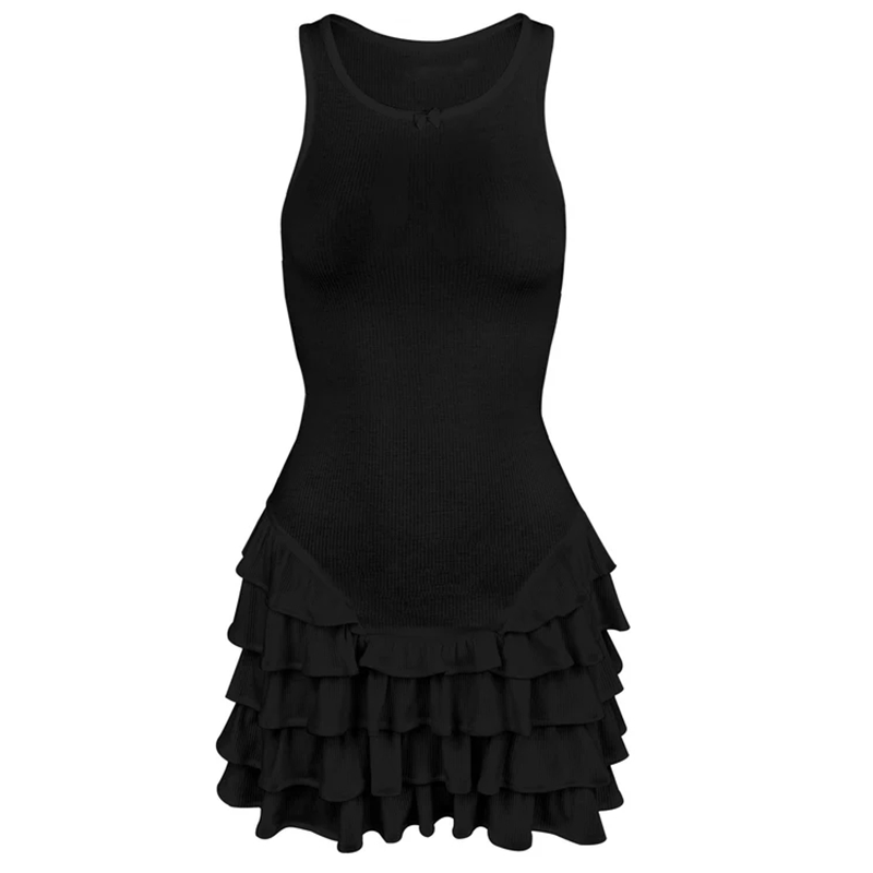 Absobe-Vestido corto ajustado con volantes y lazo para mujer, minivestido ajustado con cuello en U, ropa de playa para verano: M / Naranja