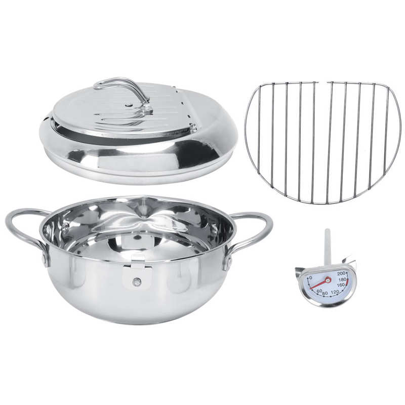 Deep Frying Pot Fryer Deep Frying Pot Stainless Steel Frying Pan with Thermometer Lid Kitchen Cookware Fryer Kitchen Fryer: Size2