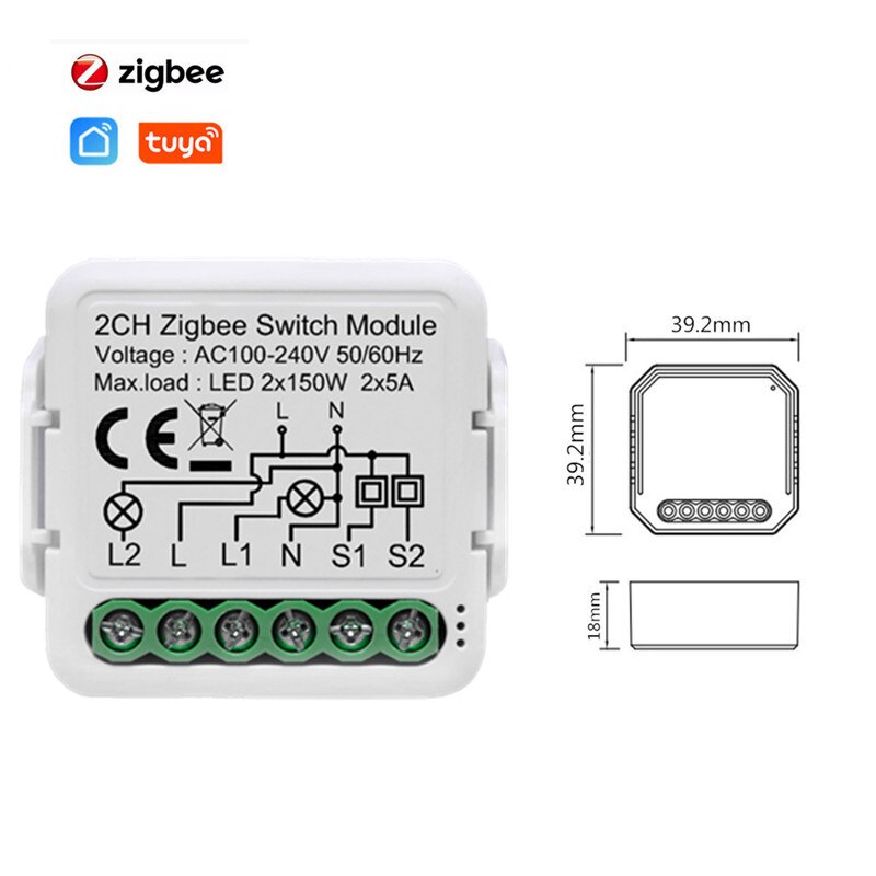 Tuya Zigbee Smart Switch Module 4 Gang/Way Lichtschakelaar Module Relais 110V-240V Draadloze Compatibel alexa Google Thuis: 2 gang zigbee