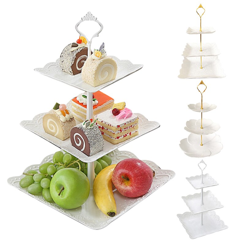 Assiette à fruits européenne à trois étages, présentoir à gâteaux, cuisine salon, Dessert, légumes, plateau, pour mariage, anniversaire