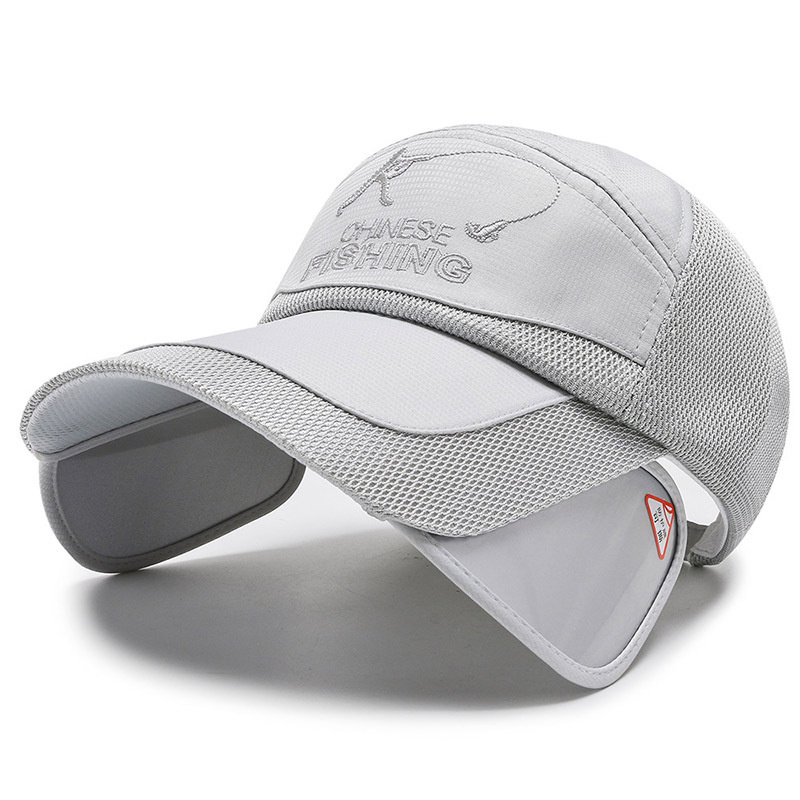 Zonnehoed Intrekbare Brede Rand Vissen Hoeden Uv-bescherming Ademend Verstelbare Baseball Cap Voor Strand Golf Hardlopen Tennis: GRIJS