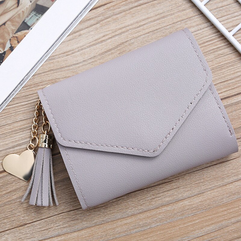 Women's Wallet Cute Student Tassel Pendant Short Wallet Trend Small PU Wallet Coin Purse Ladies Card Bag For Women: gray
