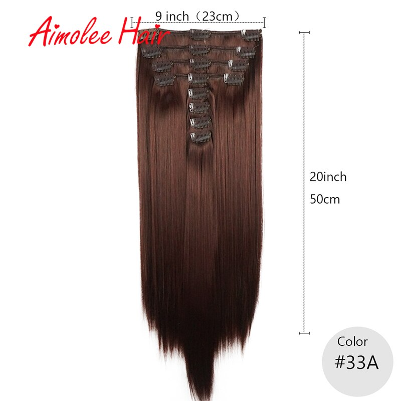 20inch 8PCS/Set Red Synthetic Hairpieces Long Straight Hair Extension Clip-in Hair Extensions Highlight Hair High Temperature: 33A