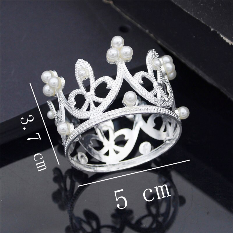 Small Metal Crown for Boys Girls Baby Birthday Prom Tiaras Pearls Hair Jewelry Baby Cake Ornaments Head Accessories