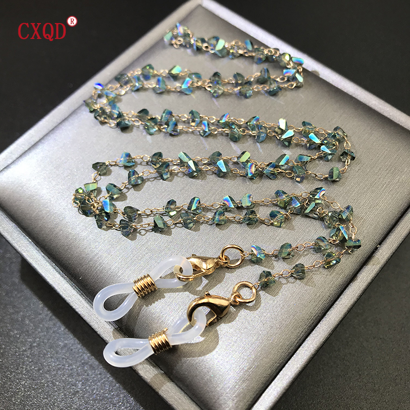 Cadenas para máscara de gafas de sol para mujer, cordón para gafas con cuentas de cristal triangular de 4mm, joyería de , accesorios para colgar en el cuello: Azul de zinc