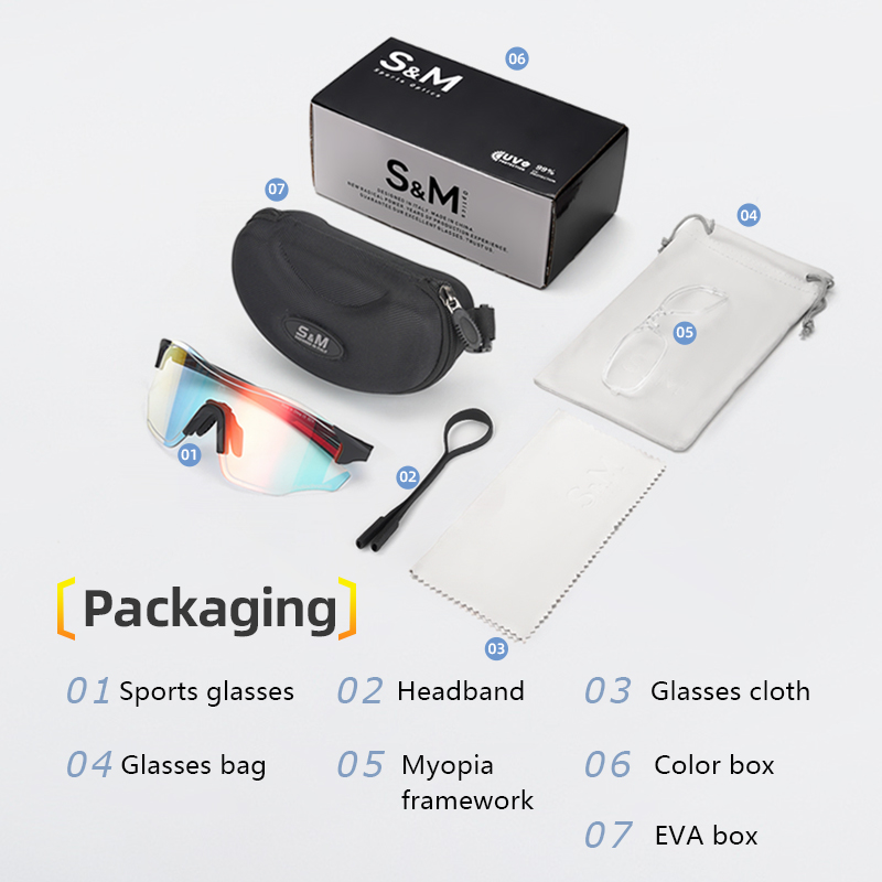 S&M Photochromic Glasses Marathon Sports Change Windproof Glasses Cycling Sunglasses Women's Bicycle Glasses UV400 Goggles