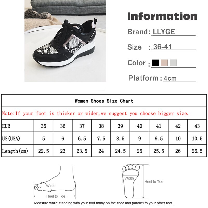 Kvinders sneakers slangeprint vulkaniserede sko kilehæl kvinde løbesko forår efterår kvindelige snøresko damesko