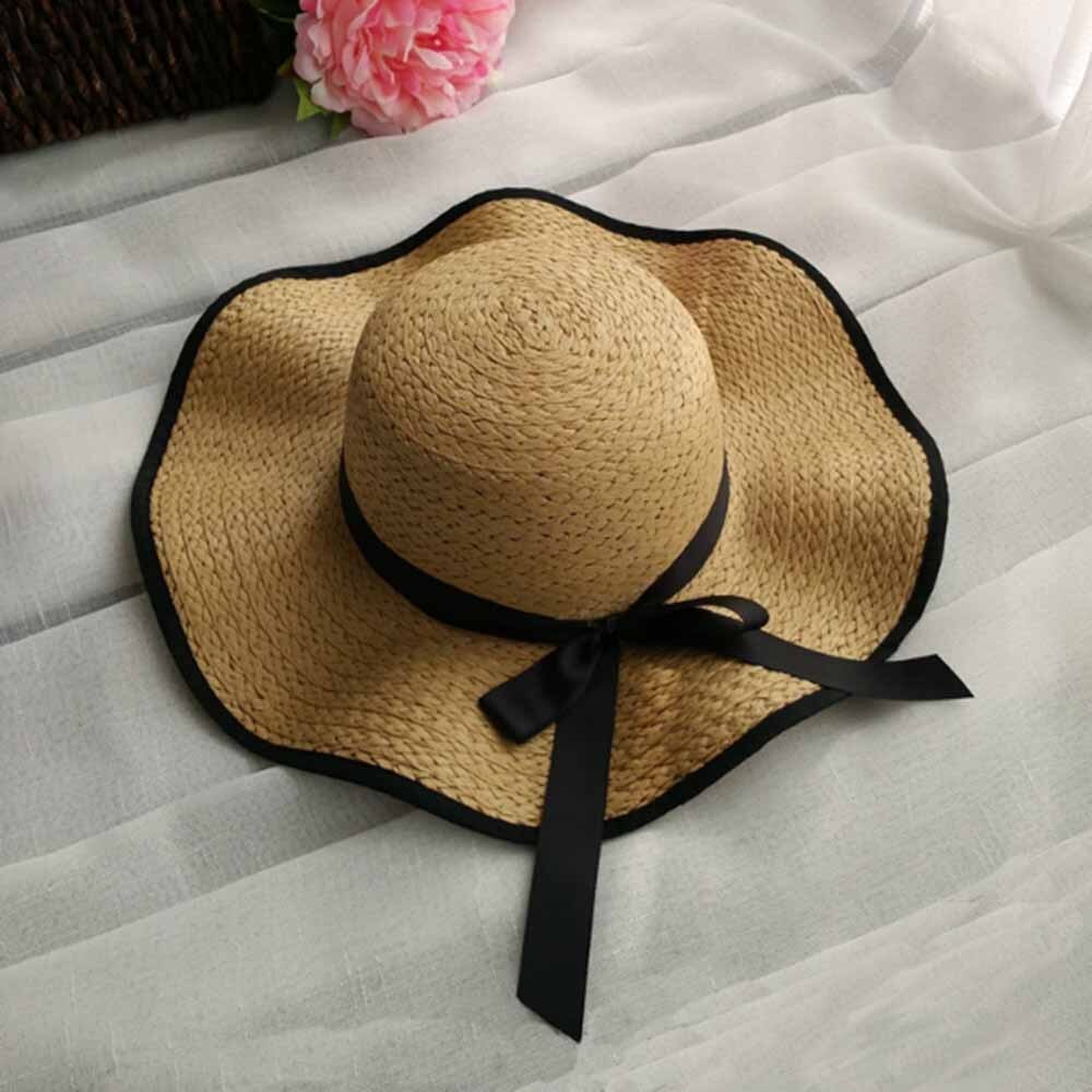 Damer årsagssammenhæng topi strand hat sommer sol uv beskyttelse yndefuld floppy halm sol hat kvinder kvinde rejse hat: Khaki