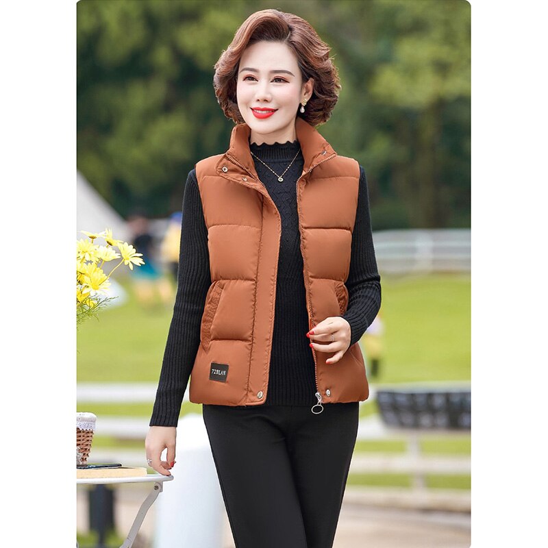 Middle-aged and Elderly Women's Vest Autumn Winter Down Cotton Waistcoat Sleeveless Keep Warm Jacket Outwear Plus Size 5XL W96