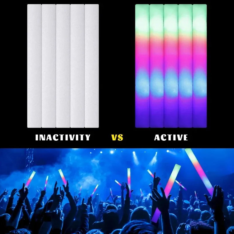 50 Uds. Barras luminosas LED a granel coloridas barras de espuma brillante RGB para Navidad cumpleaños boda suministros para fiestas que brillan en la oscuridad