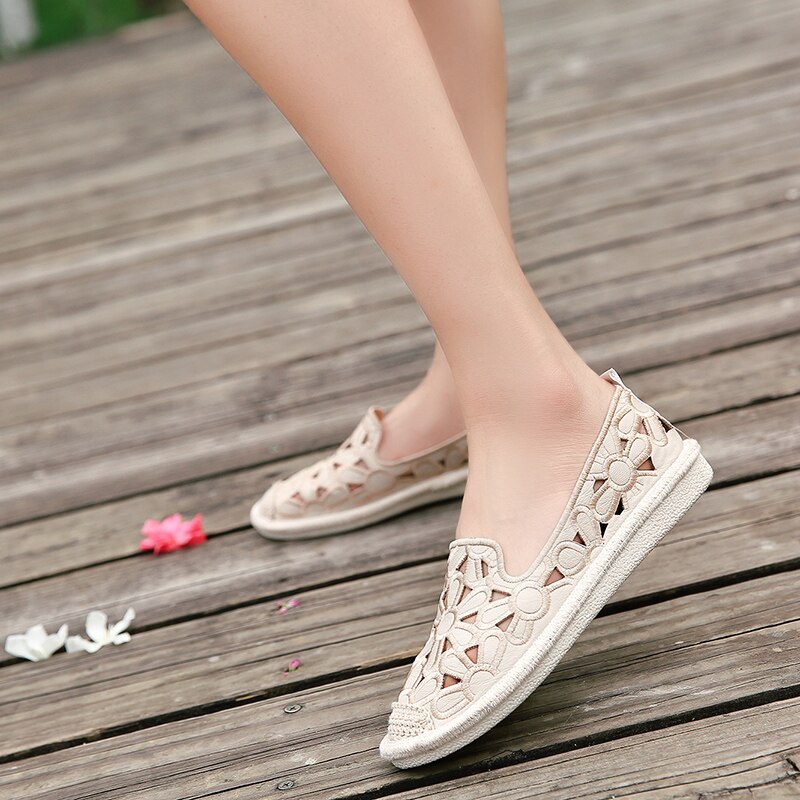 Holle Visser Vrouwelijke Schoenen vrouwen Flats Canvas Schoenen Lente Zomer Vrouwen Schoenen Uitgesneden Canvas Ondiepe Slip Op Casual