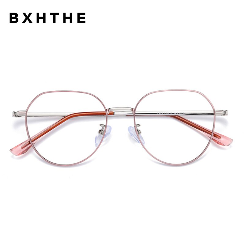 Pink Women Alloy Eyeglasses Women Prescription Optical Glasses Frame Round Myopia Spectacles Computer Eyewear: 4
