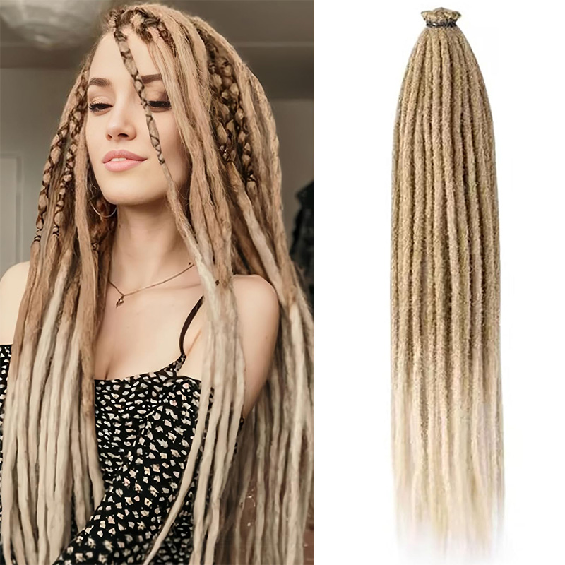 Extensiones de cabello rastas sintéticas de 24 pulgadas, rastas suaves de un solo extremo, rastas estilo Hippie para mujeres: T#27 / 613 / 5 unids/lote