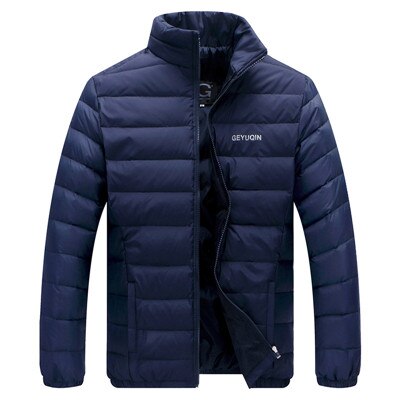Höst vinterjacka män casual stativ krage enfärgad vit dunjacka plus storlek l -4xl hålla värmen vinterjacka män: Marinblå / L