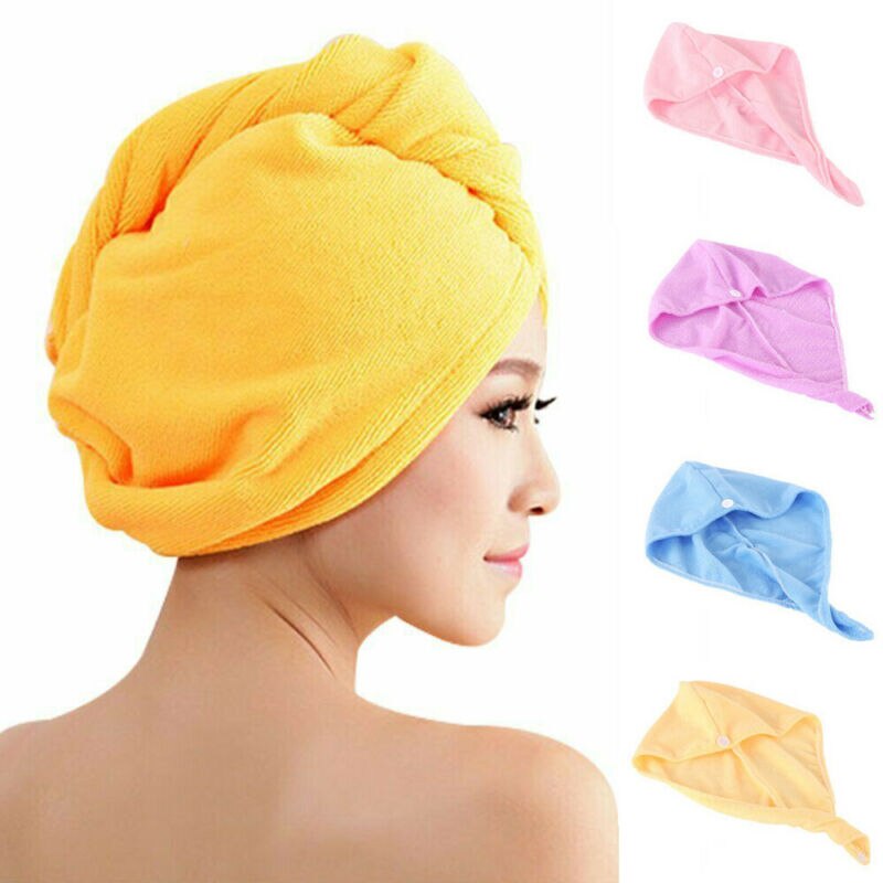Toalla de secado de pelo de microfibra, turbante para la cabeza, gorro para moño, para la ducha, Color sólido