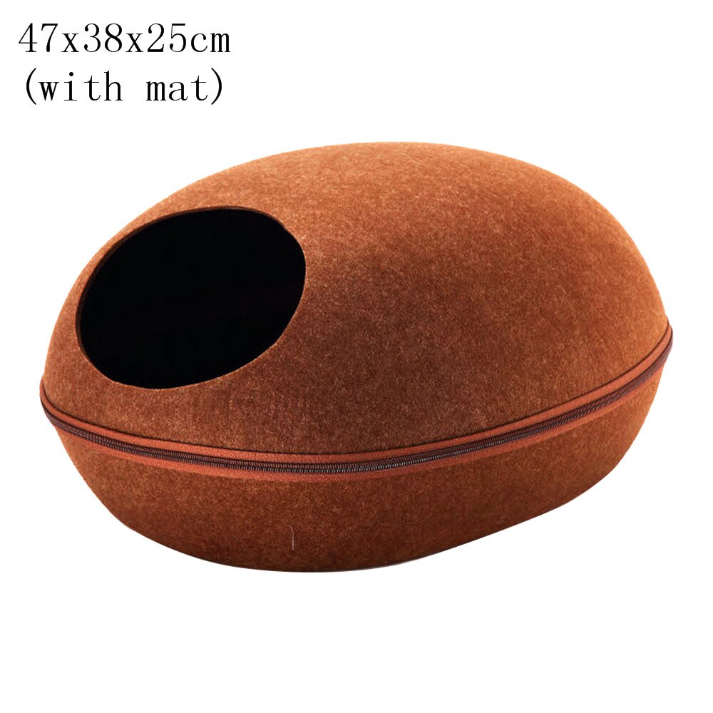 Pet Bed Cat House Nest With Zipper Detachable Cushion Portable Dog Mat Egg Shape Dog Kennel Cat Bed Cats Cave Sleeping Mat: brown