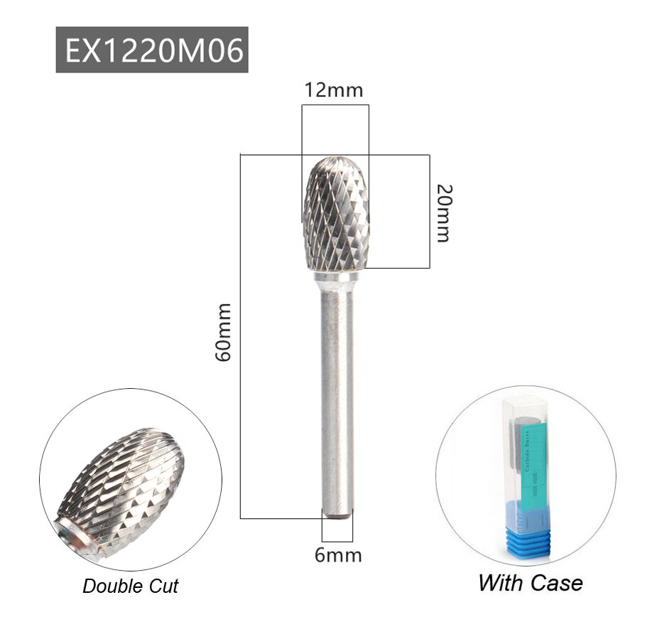 Oval Shape E 6mm 1/4 Shank Mould Carving Tools Tungsten Carbide Rotary File Burr Milling Cutter CNC Engraving for Metal Steel: Double Cutter 6x12mm