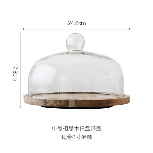 Kreative Kuchen Drehscheibe Holz Paletten Glas Abdeckung Snack Brot Tablett Nachtisch Anzeige Stand Seide Plattenspieler Küche Dekoration: 8 Zoll