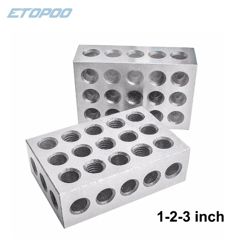 2Pcs Precision Blocks Hardened Steel 1-2-3 Blocks 0.0001" Precision Matched Machinist 123 Milling Tool 23 Holes 25-50-75mm BLOCK: 1-2-3 inch