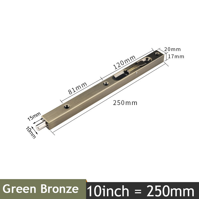 KAK 4/6/8/10 inch Stainless Steel Hidden Door Bolt Security Guard Door Latch Sliding Door Lock Bathroom Bolt Dust Proof Hardware: Green Bronze 10inch