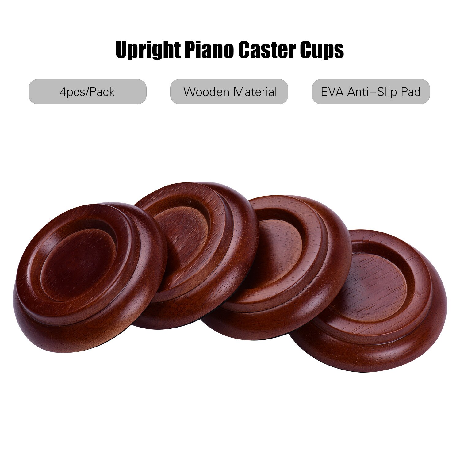 4 stuks massief houten staande piano wieltjes bekers onderzetter met antislip eva-pad