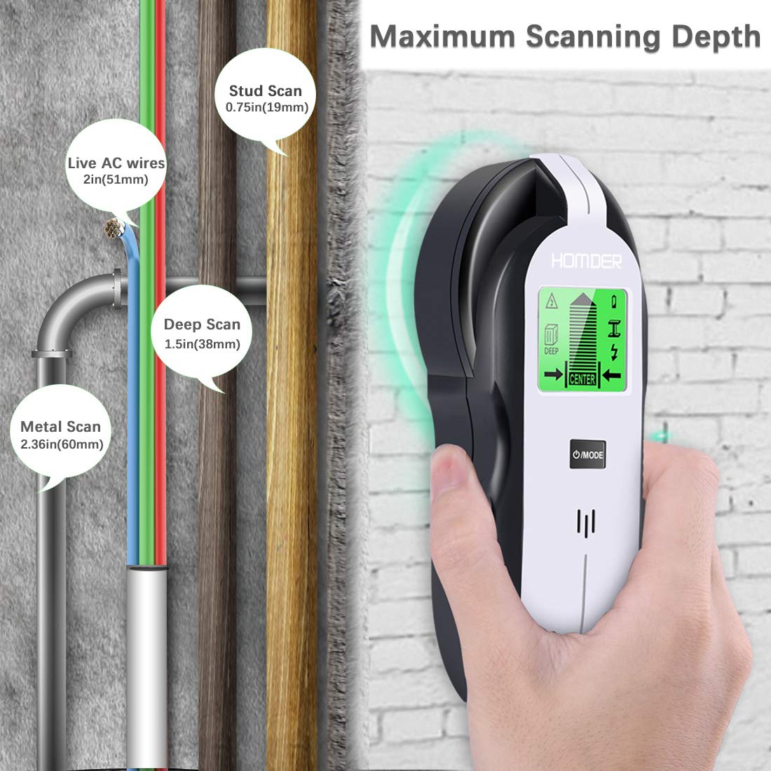 4 in 1 elektriske veggdetektorsøkere stenderfinner veggskanner med digital lcd-skjerm for tre ac wire metall pigger deteksjon