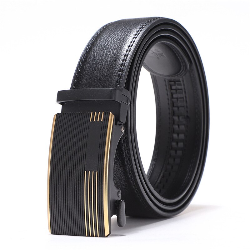 Male Belt Automatic Buckle Belt PU Leather Belts For Men: Gold / 110cm
