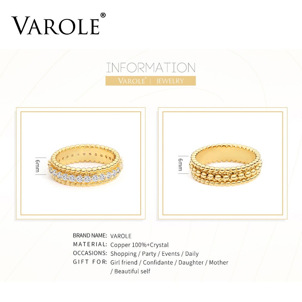 VAROLE Punk Perlen Ring Zirkonia Engagement Dame Finger Ringe Für Frauen Gold Farbe minimalistisch Modeschmuck
