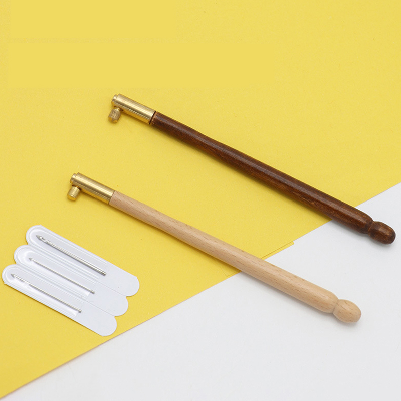 Tambor de aguja para bordar, gancho de ganchillo, mango de gancho Luneville con juego de 3 agujas, herramienta de bordado de cuentas brillantes de alta costura Luneville