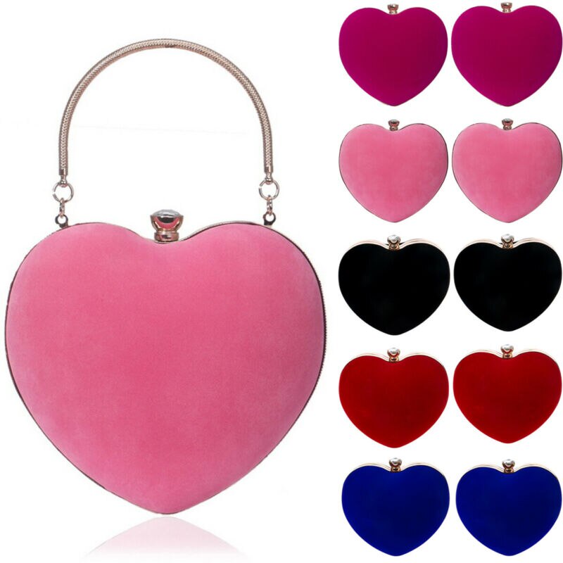 Heart Shaped Evening Clutch Bag Dinner Party Wedding Prom Vintage Fax Leather Chain Mobile Phone Suede Mini Shoulder Han