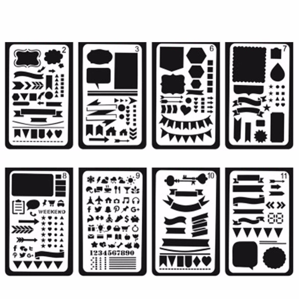 12 Stks/set Bullet Journal Set Stencil Plastic Planner Diy Tekening Hollow Template Voor Dagboek Notebook Plakboek Craft Stencil