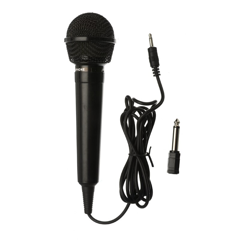 Universal 3.5mm Wired Microphone Protable Public Transmitter KTV Karaoke Recording Microphone with 6.3mm Adapter Black Silver: black