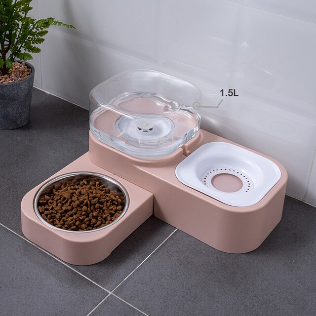 Automatic Pet Cat Bowl Dog for Cat Feeder Bowls Kitten Food Drinking Fountain 3L Capacity Dual-use Puppy Feeding Waterer Product: D pink