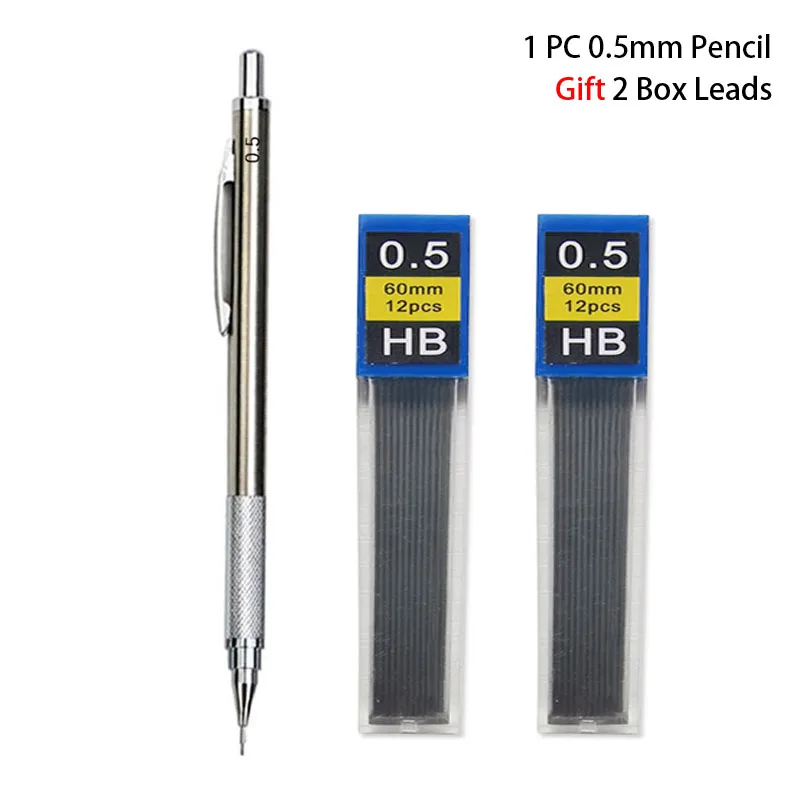 Portaminas de Metal de 0,3/0,5/0,7/0,9/1,3/2,0mm, juego de lápices HB automáticos de dibujo con cables, suministros de arte para escritura escolar y de oficina: YELLOW