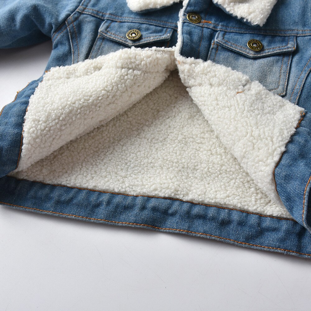 Winter Baby Jongens Dikke Warme Denim Jas Jassen Kraag Fleece Voering Kinderen Bovenkleding Jean Tops Kinderkleding