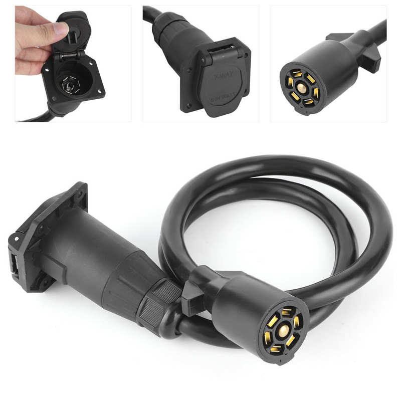 Trailer Extension Cord 7 Way 3.5ft Double Prong Male Plug Connector RV Connecting Line trailer towing hitch