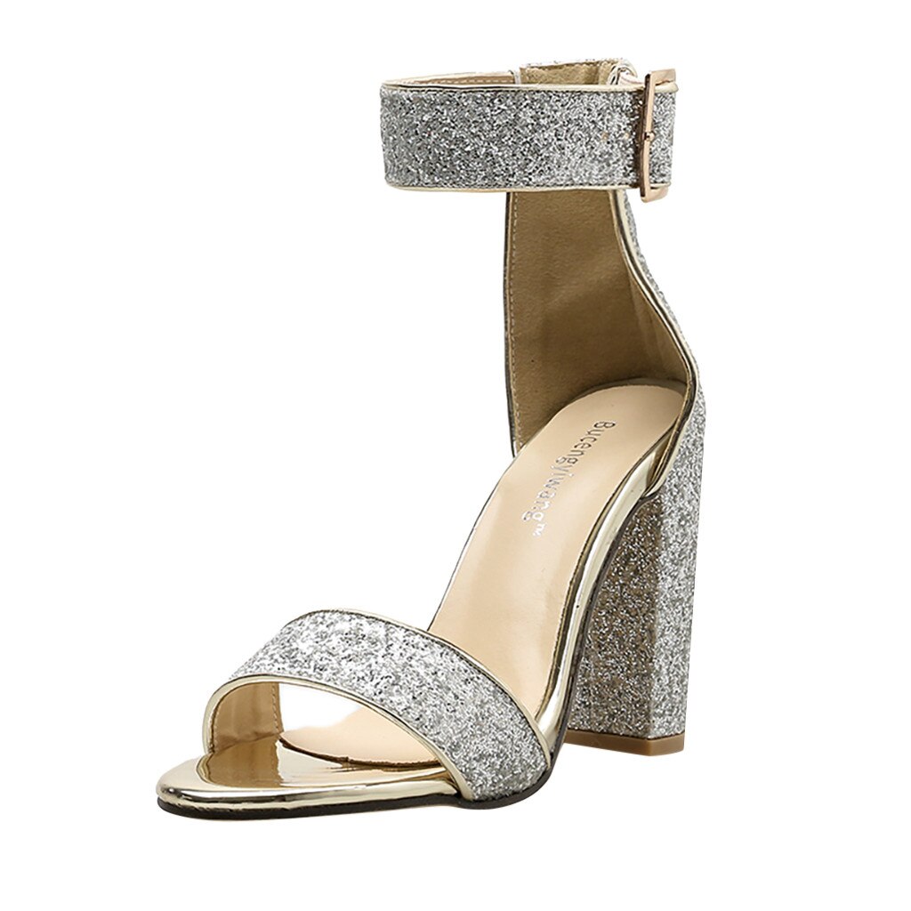 Women Shoes Ladies High Heels Open Toe Ankle Strap Dress Party Shoes Sandals Summer Shoes Women Ayakkabı: Silver / 35