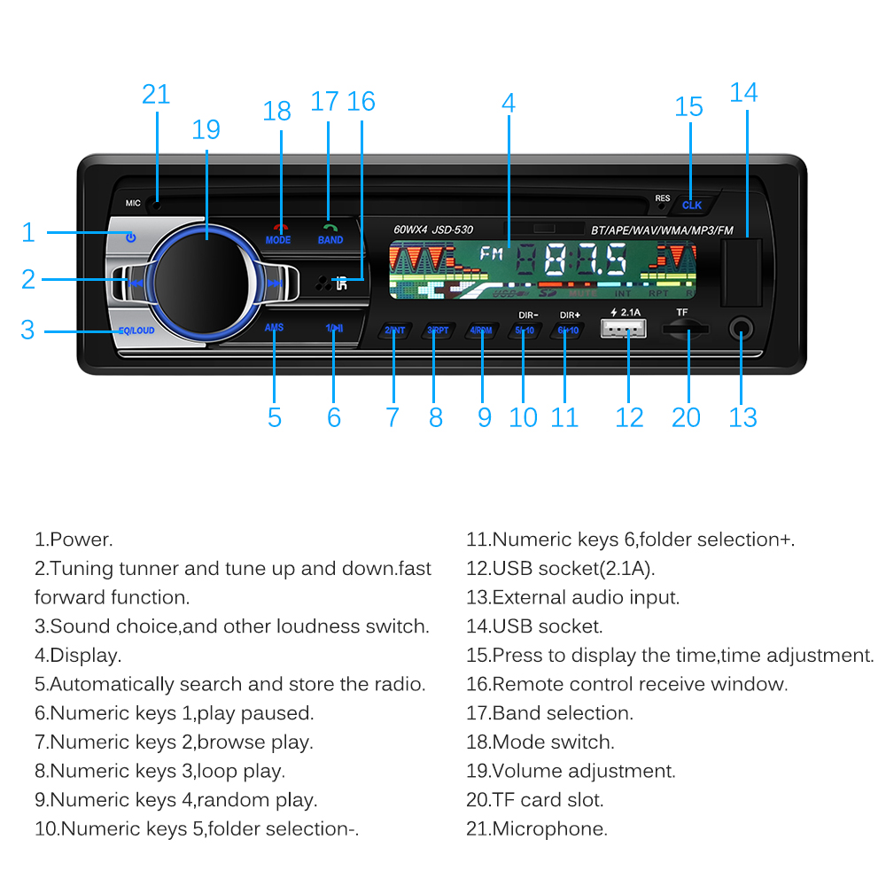 Aux Car Radio Car Auto Radio 4*60w Bluetooth FM Radios 12v LCD Car Media Player SD USB MP3 Car Audio Players Car Electronics