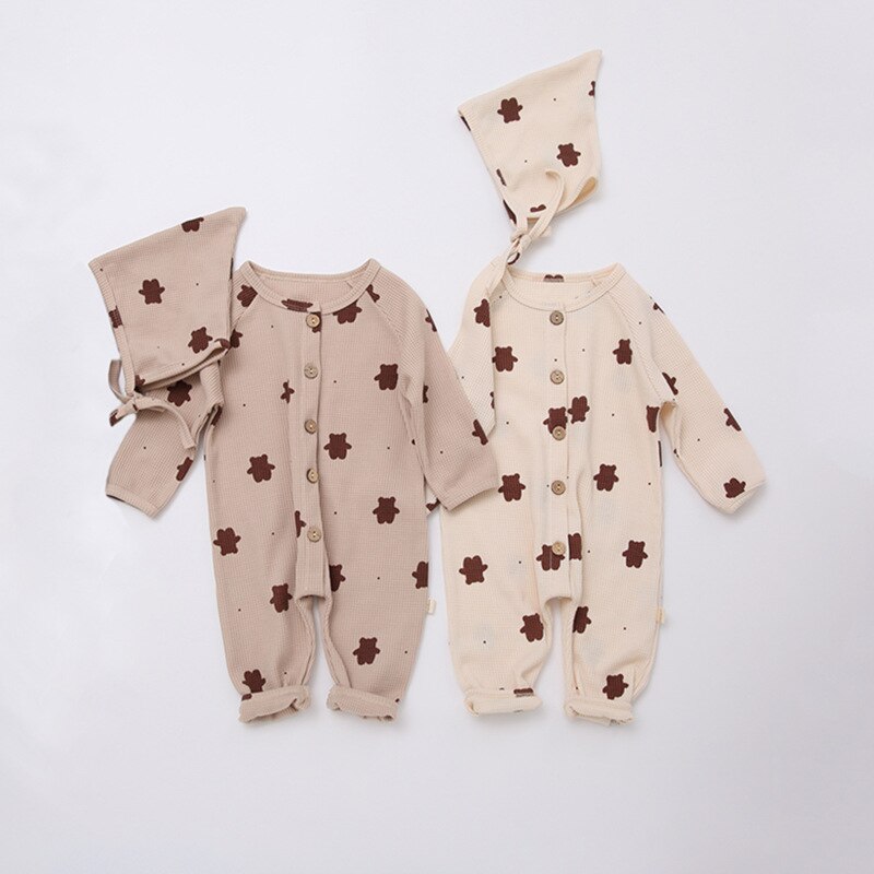 2Stck Baby Bodysuit Kleidung Kleinkind Karikatur Schlafanzug Rompers neugeboren Jumpsuits mit Hut Kleinkind Jungen Mädchen lang Ärmel Bär Outfits