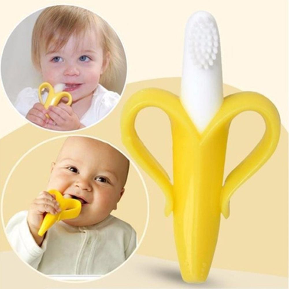 Delicate Baby Bijtring Tandjes Ring Banaan vorm zachte Siliconen Tandenborstel Milieuvriendelijk Materiaal Geel